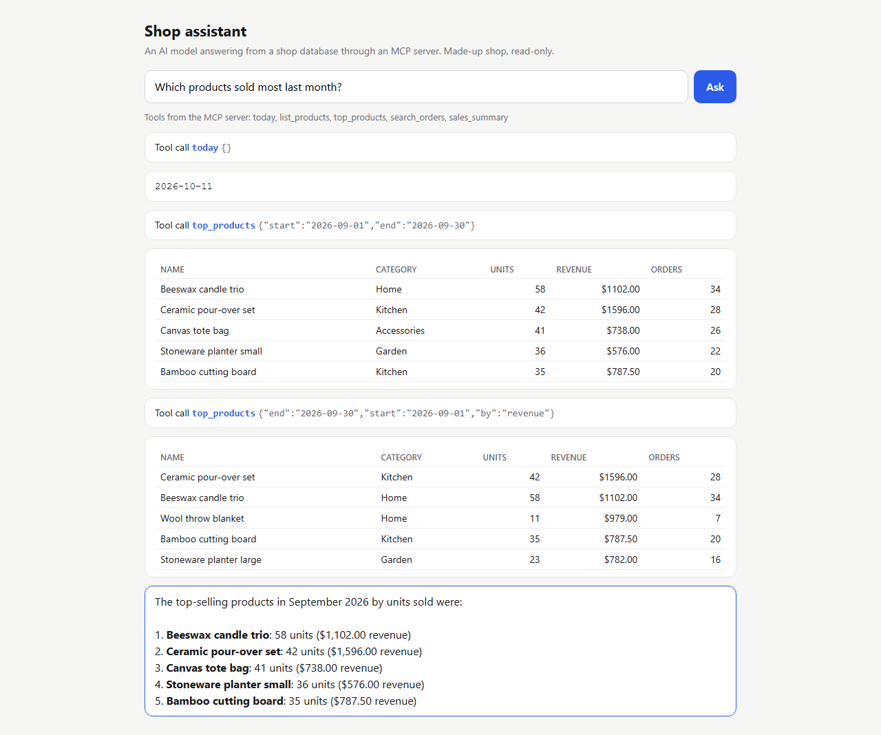 The assistant's tool calls and answer