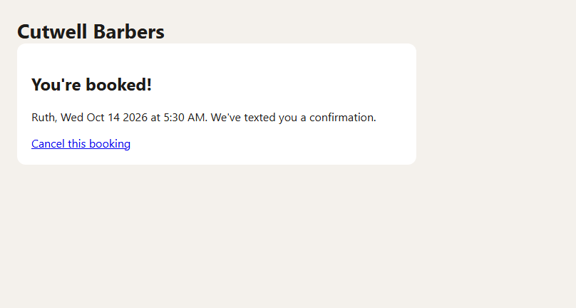 Before: the page says You're booked, but nothing was saved