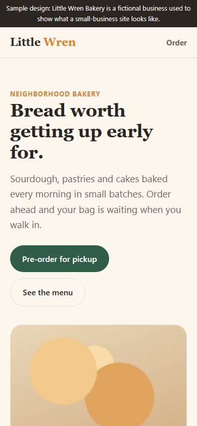 Phone view of the same bakery demo site